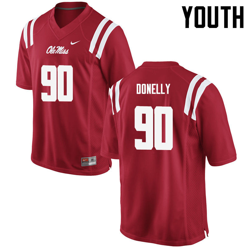 Youth Ole Miss Rebels #90 Ross Donelly College Football Jerseys-Red - Click Image to Close